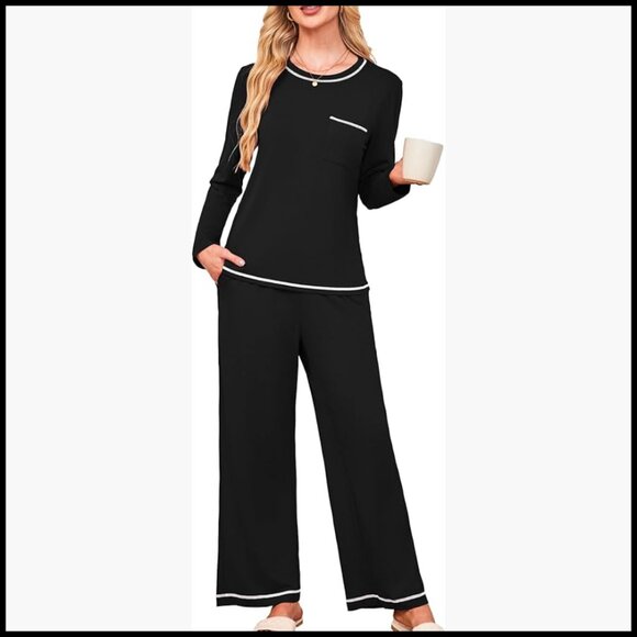 Womens Pajamas Set 2 Piece Crewneck Long Sleeve Sleepwear Lounge Pockets